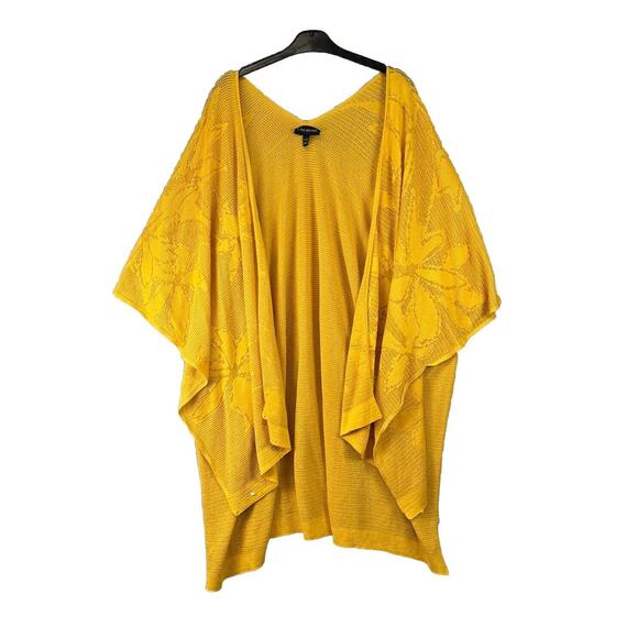 Lane Bryant Size 22/28 Yellow Knit Crochet Cover Up Duster Kimono Open Front Flo - Picture 1 of 9